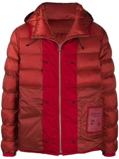 Ten C Hooded Contrast-panel Puffer Jacket In Red