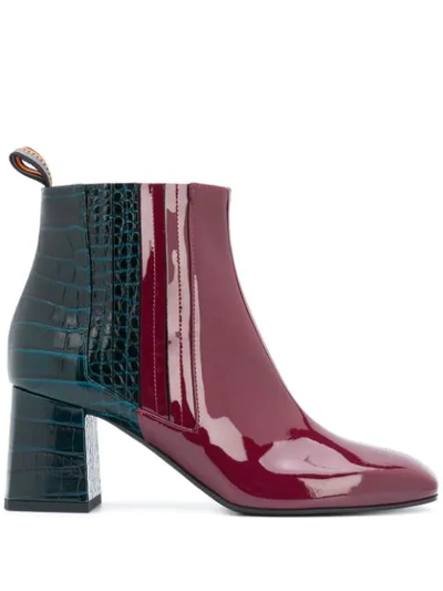 Pollini Two-tone Ankle Boots In Red