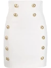 Balmain Cotton Blend Miniskirt With Buttons Embellishment In White