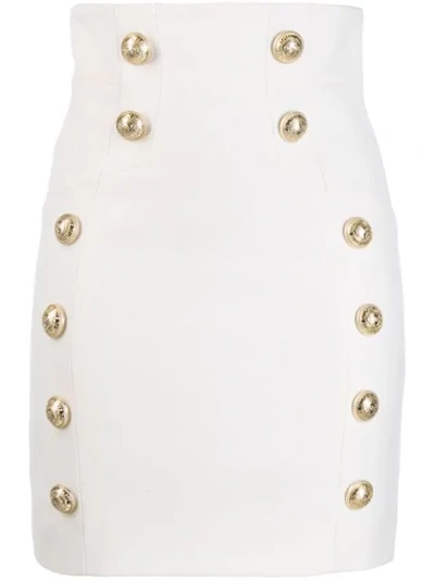 Balmain Cotton Blend Miniskirt With Buttons Embellishment In White