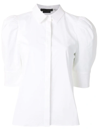 Alice And Olivia Willa Scrunched Puff Sleeve Top In Off White
