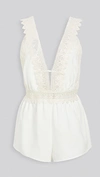 Flora Nikrooz Matte Romper With Crochet Trim In Light Grey