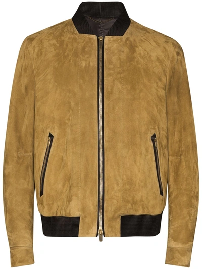 Ajmone Fiore Suede Bomber Jacket In Brown