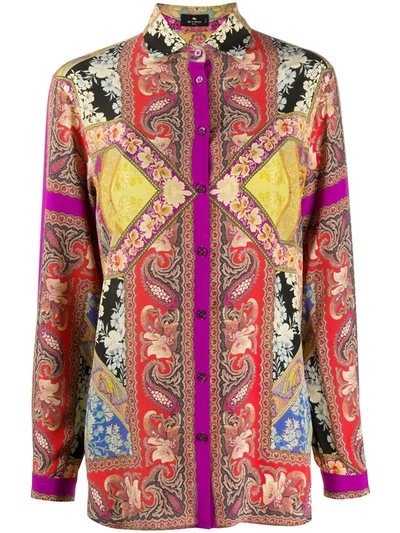 Etro Paisley Embroidered Silk Shirt In Red