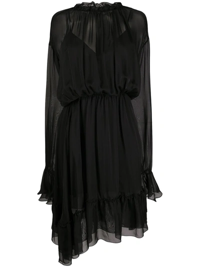 Federica Tosi Ruffle-trim Sheer Dress In Black