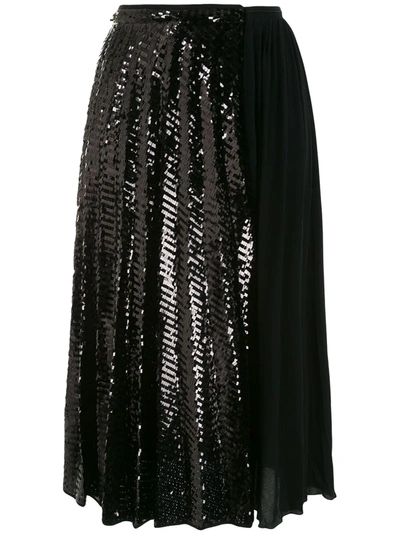 N°21 Sequined Pleated Skirt In Black