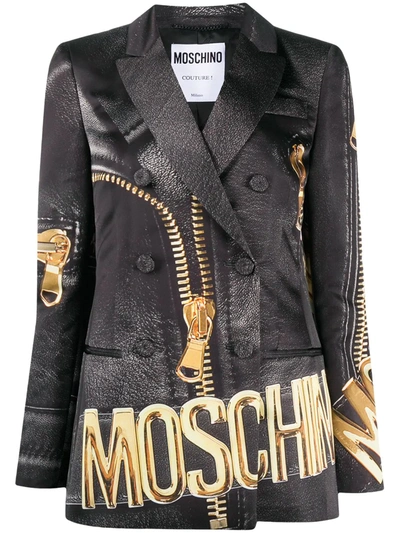 Moschino Zip Print Blazer In Black