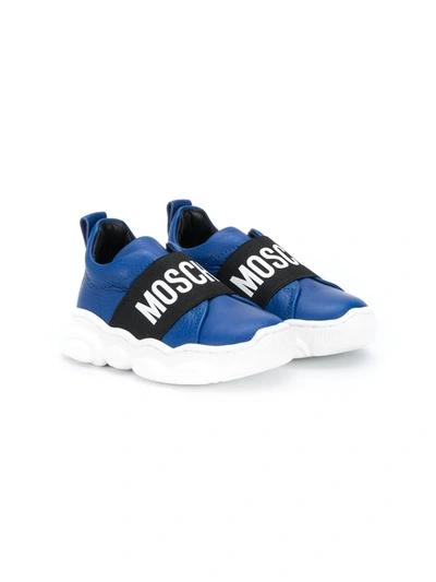 Moschino Babies' Logo Strap Sneakers In Blue