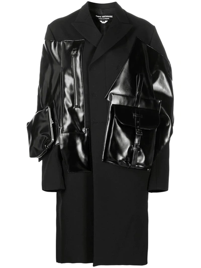 Junya Watanabe Panelled Pouch Midi Coat In Black