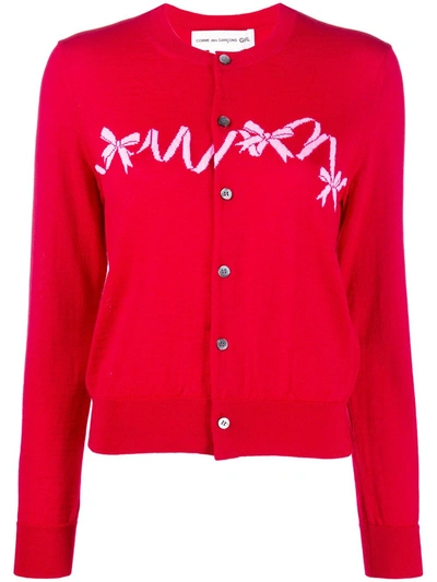 Comme Des Garcons Girl Bow Embroidered Cardigan In Red
