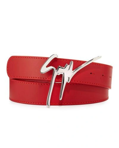 Mens Accessories Belts Giuseppe Zanotti Leather Logo-buckle Belt in Red for Men 