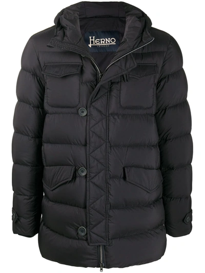 Herno Puffer Jacket With Button Detail In Blue
