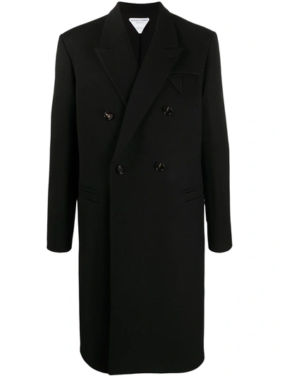 Bottega Veneta Men's Boiled Herringbone Double-breasted Wool-blend Trench Coat In Black