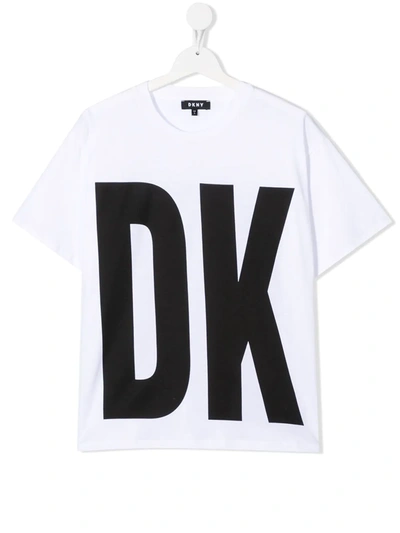 Dkny Kids' Logo Print T-shirt In Bianco