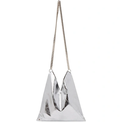 Mm6 Maison Margiela Silver Metallic Triangle Shoulder Bag In T9002 Silve