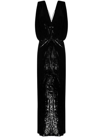 Mes Demoiselles Plunge-neck Shiny Silk Gown In Black