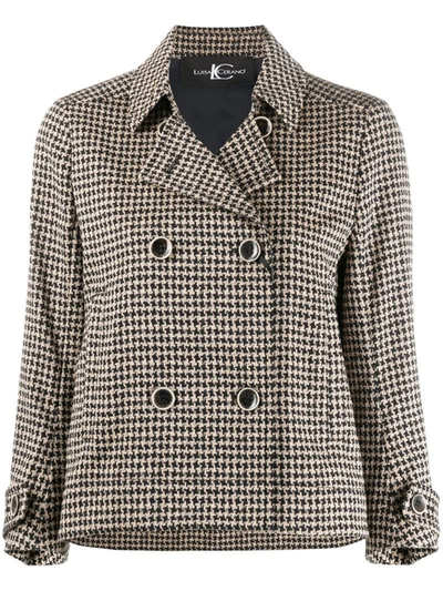 Luisa Cerano Double Breasted Houndstooth Jacket In Neutrals