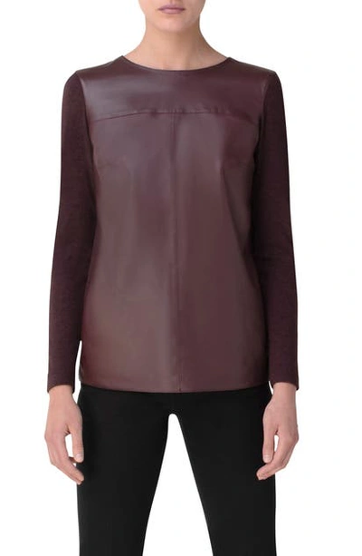 Akris Women's Leather-front Cashmere & Silk Jersey Raglan Top In Plum