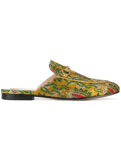 Gucci Jacquard Princetown Slippers, Gold, It 37 In 8072multicoloured