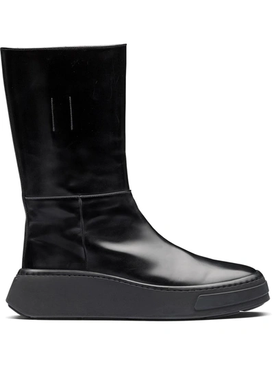 Prada Black Brushed Leather Boots