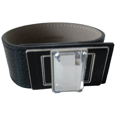 Pre-owned Swarovski Leather Bracelet In Black