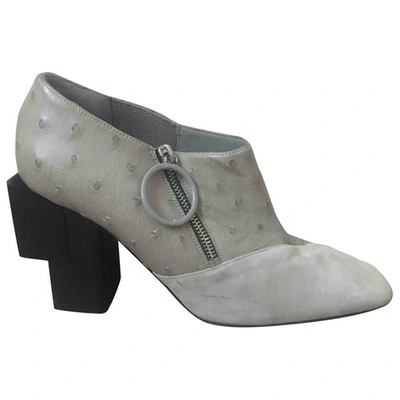Pre-owned Loewe Grey Ostrich Ankle Boots