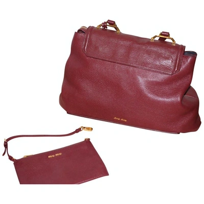 Pre-owned Miu Miu Madras Leather Handbag In Burgundy