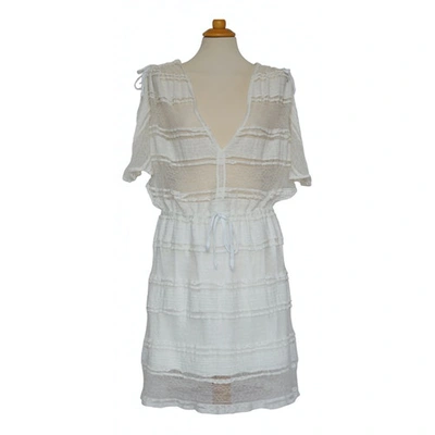 Pre-owned Ganni Lace Mid-length Dress In Ecru