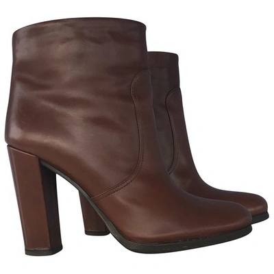 Pre-owned Prada Leather Ankle Boots In Brown