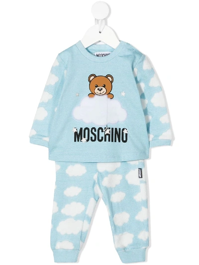 Moschino Babies' Cloud Teddy Cotton Tracksuit In Blue