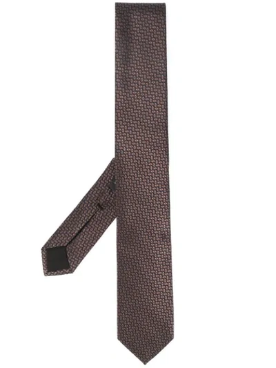 Hugo Boss Geometric Jacquard Silk Tie In Brown