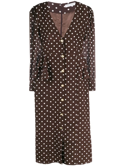 Alessandra Rich Polka Dot Button-through Midi Dress In Brown