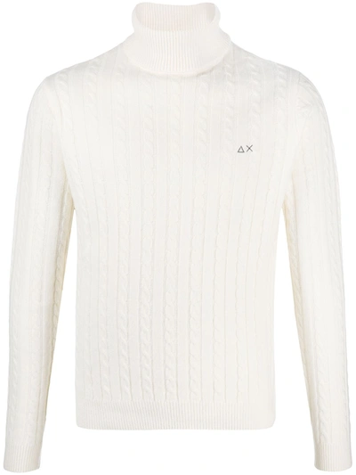 Sun 68 Cable-knit Roll-neck Jumper In White