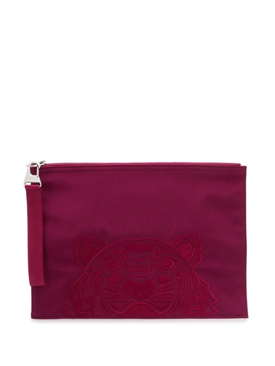 Kenzo Tiger-embroidered Clutch In Red