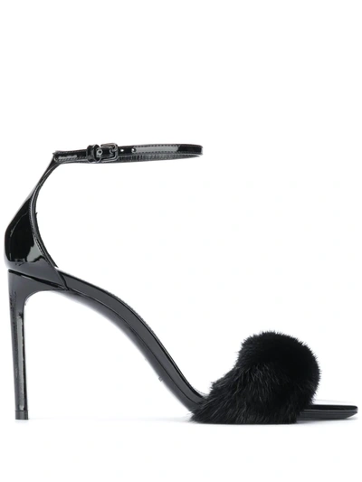 Saint Laurent Fabric-detail Ankle Strap Sandals In Black