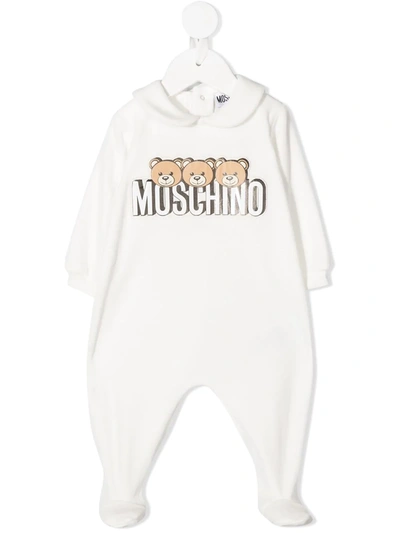 Moschino Babies' Teddy Bear Print Pajamas In Bianco