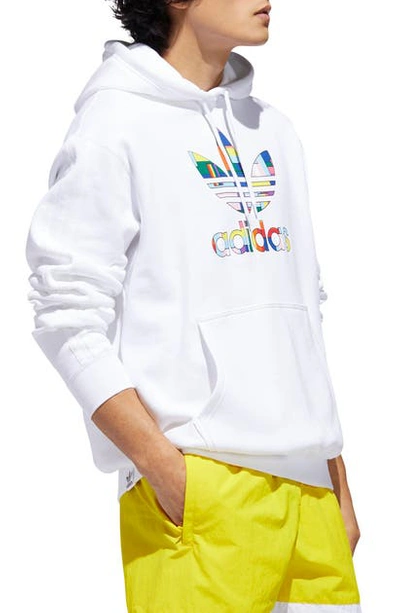 Adidas Originals Adidas Pride Flag Trefoil Unisex Hooded Sweatshirt In White/ Multicolor