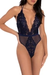 In Bloom By Jonquil Words Of Love Lace Thong Bodysuit In Navy