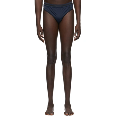 Balmain Navy & Black Logo Embroidered Swim Briefs In 404 Blue/bl