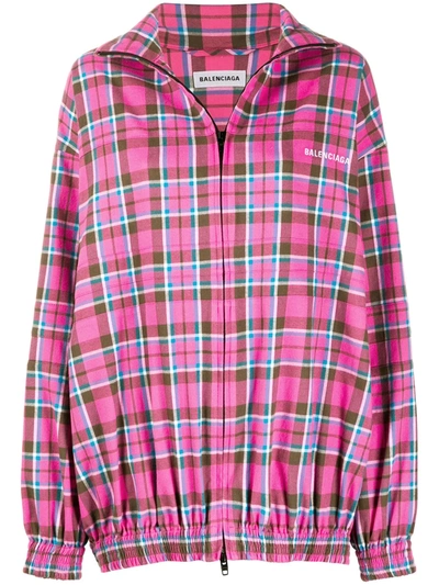 Balenciaga Pink Flannel Checkered Oversized Zip-up Jacket