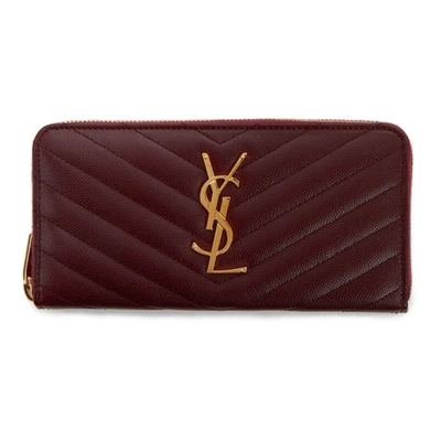 Saint Laurent Ysl Monogram Grain De Poudre Zip-around Wallet In 6475 Red