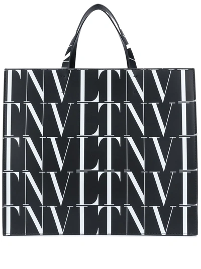Valentino Garavani Black Vltn Times Leather Tote Bag