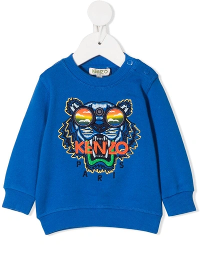 Kenzo Babies' Icon Tiger Glasses Sweatshirt (6 Months-4 Years) In Blue