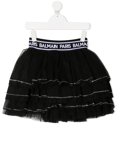 Balmain Kids' Crystal-embellished Tutu Skirt In Black