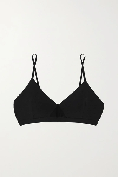 Baserange + Net Sustain Palermo Ribbed Organic Cotton-blend Soft-cup Triangle Bra In Black