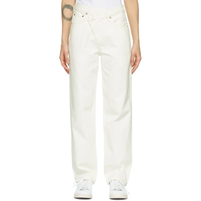 Agolde Criss Cross Distressed Mid-rise Straight-leg Jeans In Paste White