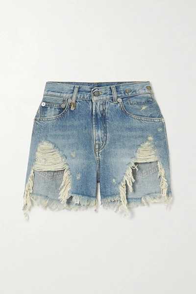 R13 Ripped Effect Denim Shorts In Blue