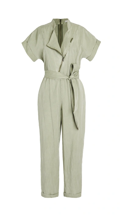 Alice And Olivia Leonarda Cropped Belted Lyocell, Linen And Cotton-blend Jumpsuit In Sage