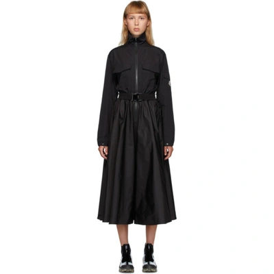 Moncler Belted Pleated Shell Midi Dress In 999 Black