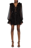 Endless Rose Ruffle Tie Front Long Sleeve Minidress In Black